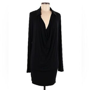 Free People Plunge Low Collar Neckline Knit Sweater Classic Black Midi Dress L